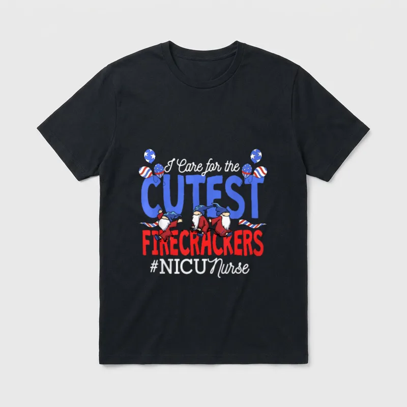 Care for the Cutest Firecracker NICU T-Shirt – I Care for the CUTEST FIRECRACKERS #NICUNurse – Classic T-Shirt in Black