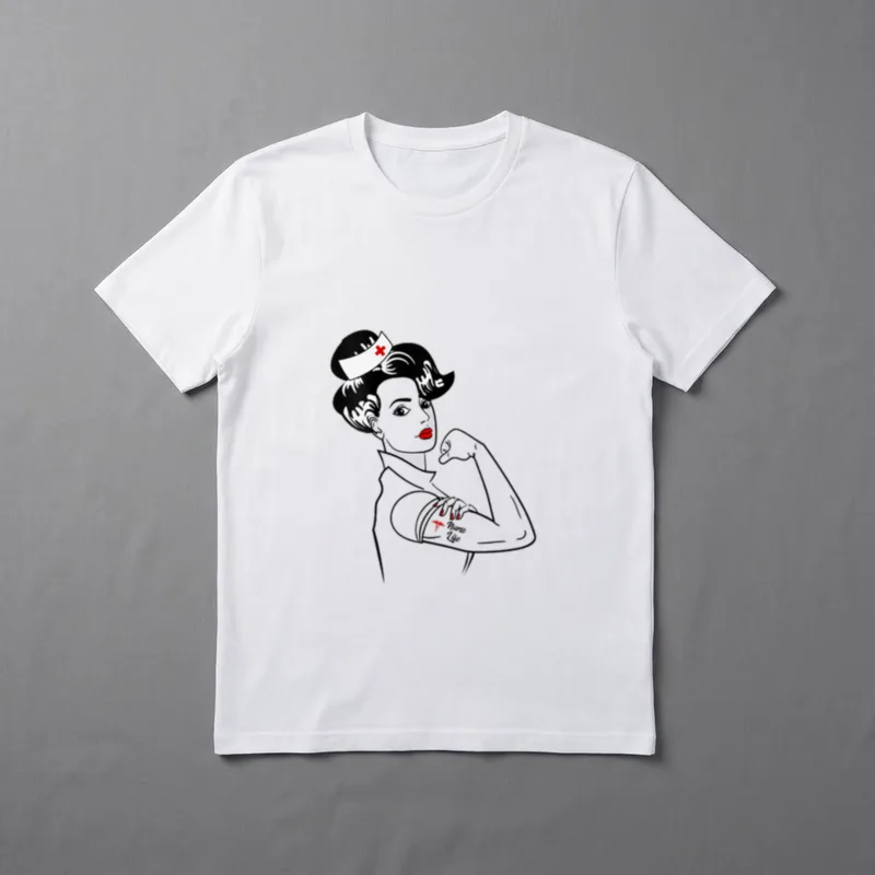 Nurse Life Hospice T-Shirt – Nurse Life tattoo on flexed bicep of retro nurse – Classic T-Shirt in Black