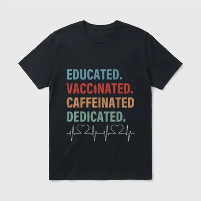 Educated Vaccinated Caffeinated Dedicated Nurse T-Shirt – Classic T-Shirt in Black