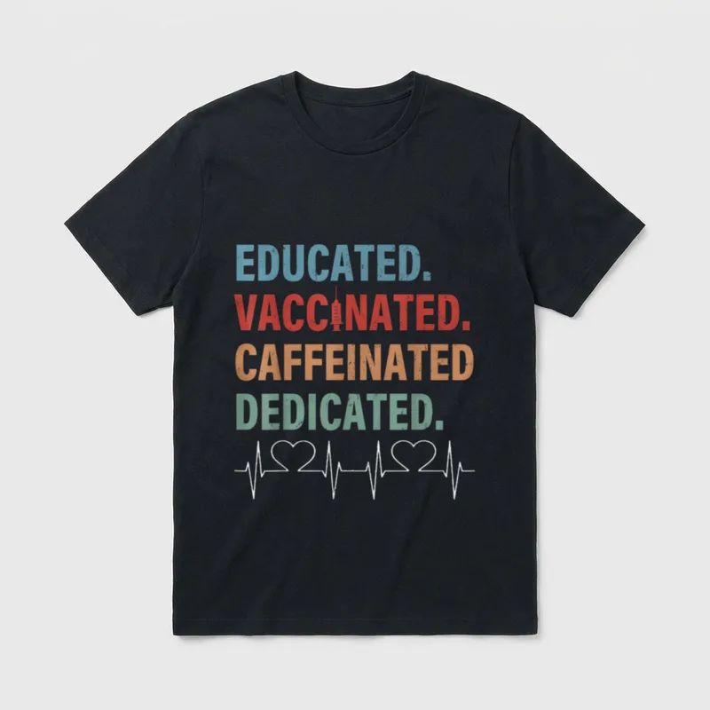 Educated Vaccinated Caffeinated Dedicated Nurse T-Shirt – Classic T-Shirt in Black