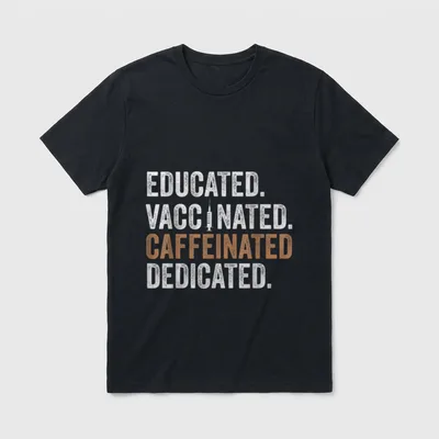 Educated Vaccinated Caffeinated Dedicated Coffee T-Shirt – Classic T-Shirt in Black