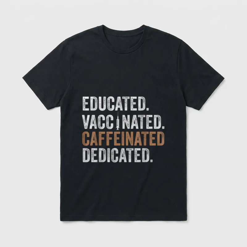 Educated Vaccinated Caffeinated Dedicated Coffee T-Shirt – Classic T-Shirt in Black
