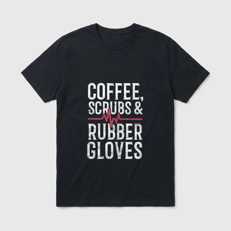 Coffee Scrubs and Rubber Gloves Looking T-Shirt – Classic T-Shirt in Black