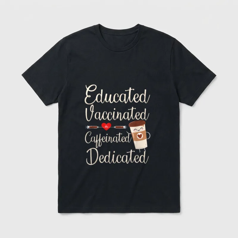 Educated Vaccinated Caffeinated Dedicated Nurse Day T-Shirt – Classic T-Shirt in Black