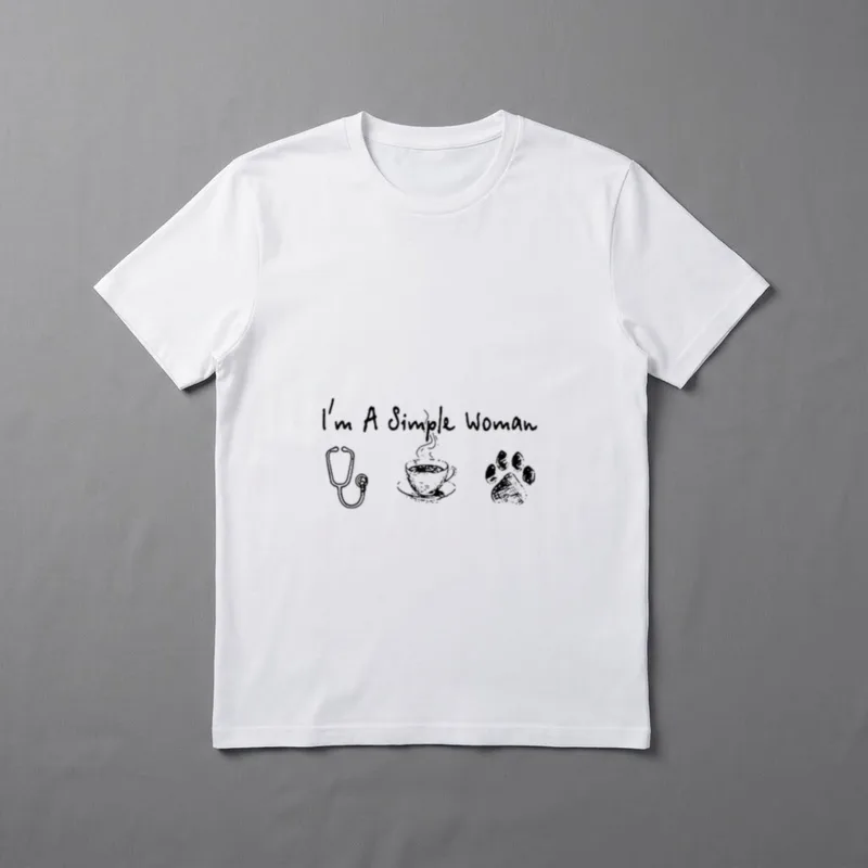 I'm a Simple I Like Nurse T-Shirt – I'm A Simple Woman with stethoscope, coffee cup, and paw print – Classic T-Shirt in Black