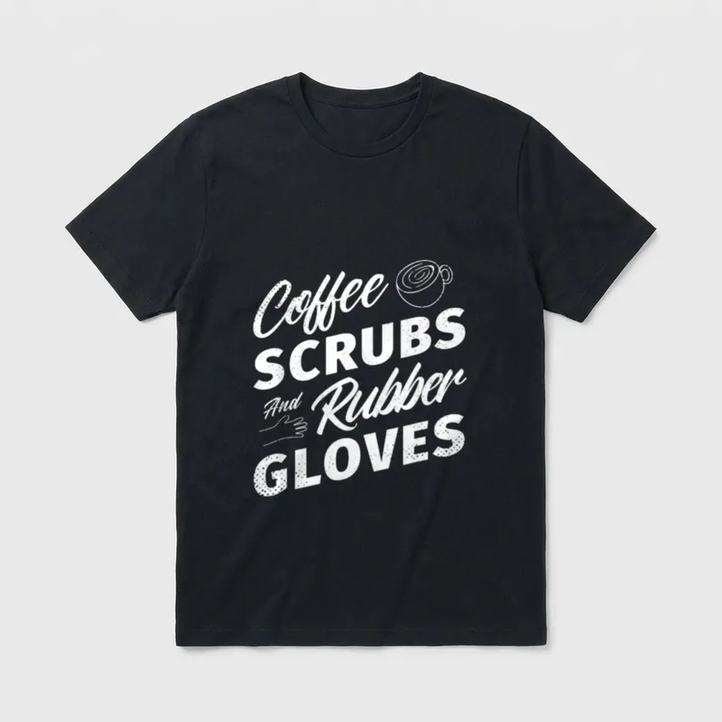 Nurse Coffee Scrubs T-Shirt – Coffee SCRUBS And Rubber GLOVES text with coffee mug and hand icon – Classic T-Shirt in Black