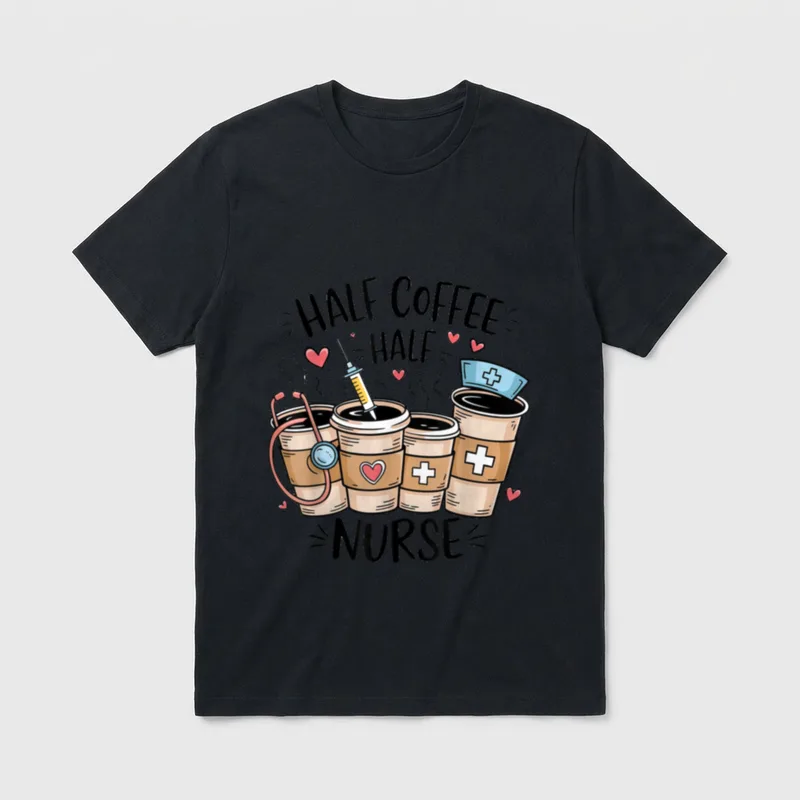 Funny Half Coffee Nurse Lover T-Shirt – Classic T-Shirt in Black