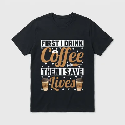 Coffee Then Save Lives Funny Nurse T-Shirt – Classic T-Shirt in Black