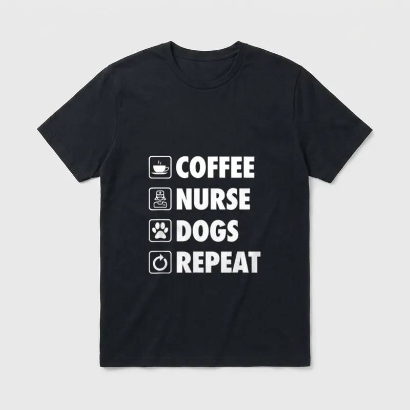 Coffee Nurse Dogs Repeat Life Simple T-Shirt – Classic T-Shirt in Black
