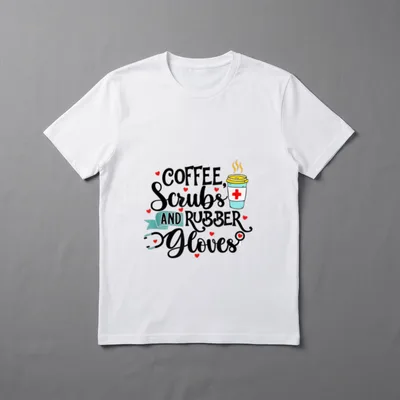 Rubber Gloves Lover Nurselife Nurse T-Shirt – “COFFEE, Scrubs, AND RUBBER Gloves” – Classic T-Shirt in Black