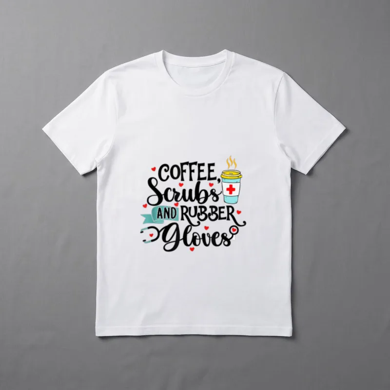 Rubber Gloves Lover Nurselife Nurse T-Shirt – “COFFEE, Scrubs, AND RUBBER Gloves” – Classic T-Shirt in Black