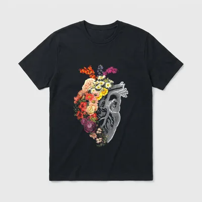 Anatomical Heart and Flowers Funny Nurse T-Shirt – Classic T-Shirt in Black