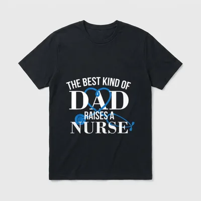 RN LVN CNA Nurse Grad T-Shirt – The Best Kind of Dad Raises a Nurse with stethoscope heart – Classic T-Shirt in Black