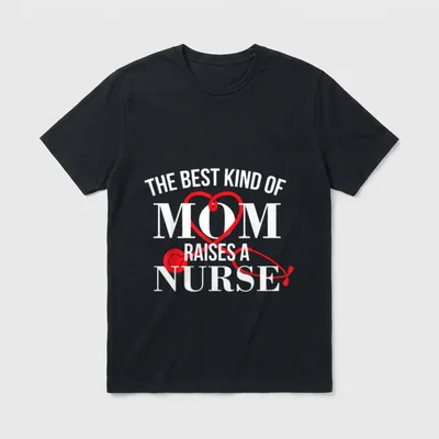 RN LVN CNA Nurse Grad Mom T-Shirt – The Best Kind of Mom Raises a Nurse with red heart stethoscope – Classic T-Shirt in Black