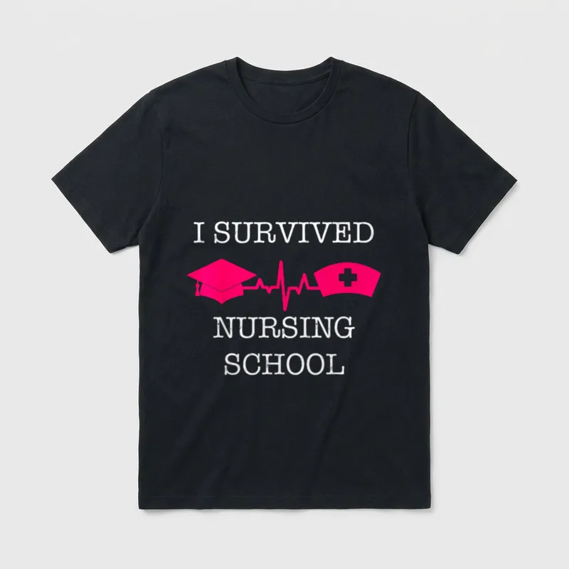 RN NP Survived Nurse School Grad T-Shirt – Classic T-Shirt in Black