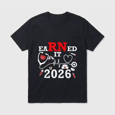 Earned It 2026 Lightweight T-Shirt – Stethoscope heart, medical tools, and EARNED IT 2026 graphic – Classic T-Shirt in Black