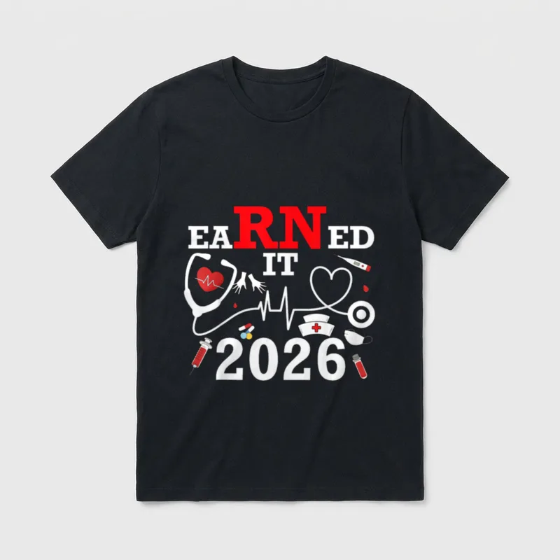 Earned It 2026 Lightweight T-Shirt – Stethoscope heart, medical tools, and EARNED IT 2026 graphic – Classic T-Shirt in Black