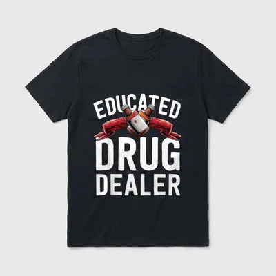 Nurse Graduation Pharmacist T-Shirt – Crossed medicine bottles with Educated Drug Dealer text – Classic T-Shirt in Black