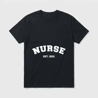 Nurse EST 2021 College Student Graduation T-Shirt – NURSE EST. 2021 in white collegiate lettering – Classic T-Shirt in Black