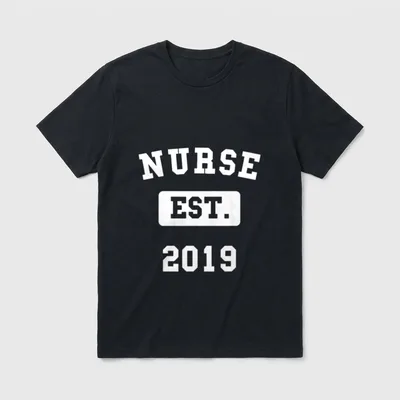 Nurse Graduation 2019 T-Shirt – Arched lettering reading NURSE with EST. and 2019 – Classic T-Shirt in Black