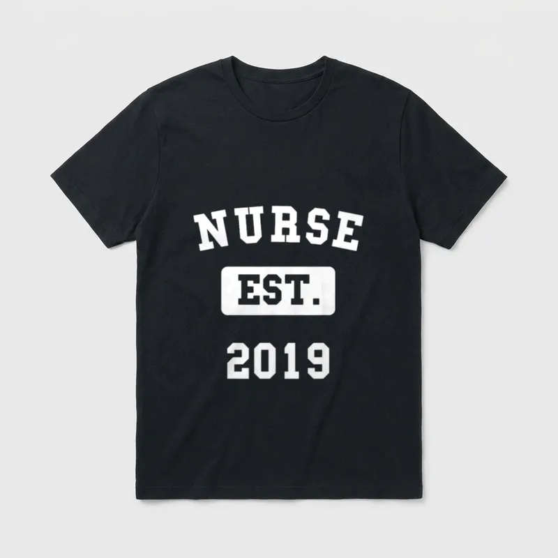 Nurse Graduation 2019 T-Shirt – Arched lettering reading NURSE with EST. and 2019 – Classic T-Shirt in Black