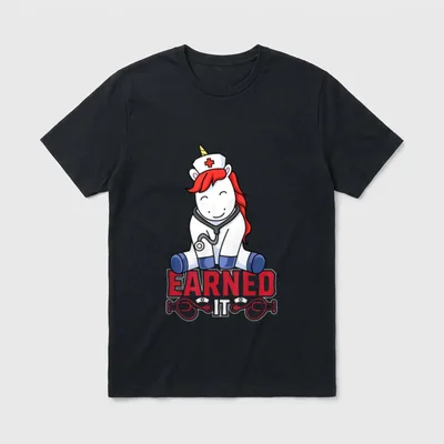 Nurse Unicorn Sitting on the Words T-Shirt – Classic T-Shirt in Black