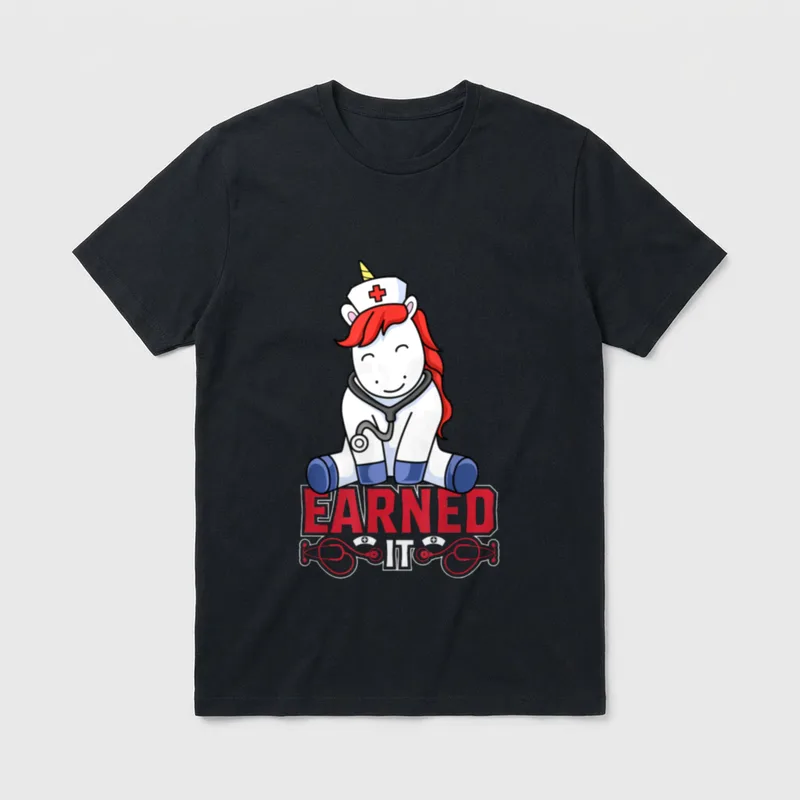 Nurse Unicorn Sitting on the Words T-Shirt – Classic T-Shirt in Black