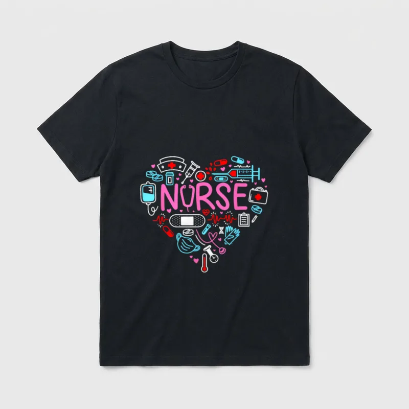 Nursing Student Shirt – Pink nurse lettering surrounded by medical heart icons – Classic T-Shirt in Black