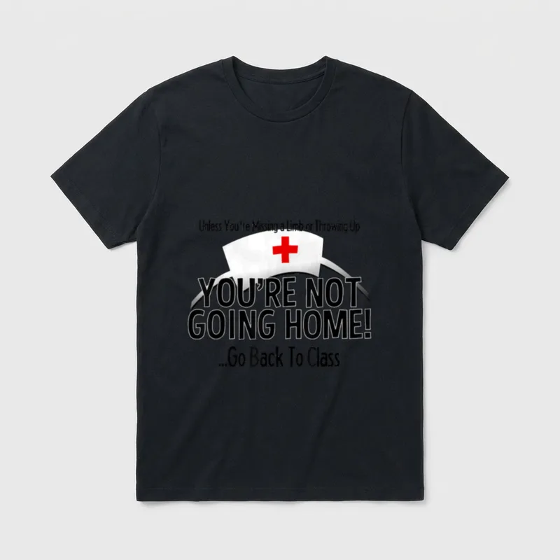 School Nurse T-Shirt – Nurse cap with red cross and humorous class dismissal quote – Classic T-Shirt in Black