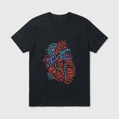 Anatomy of a Nurse T-Shirt – Human heart silhouette made of anatomical chamber and vessel text – Classic T-Shirt in Black