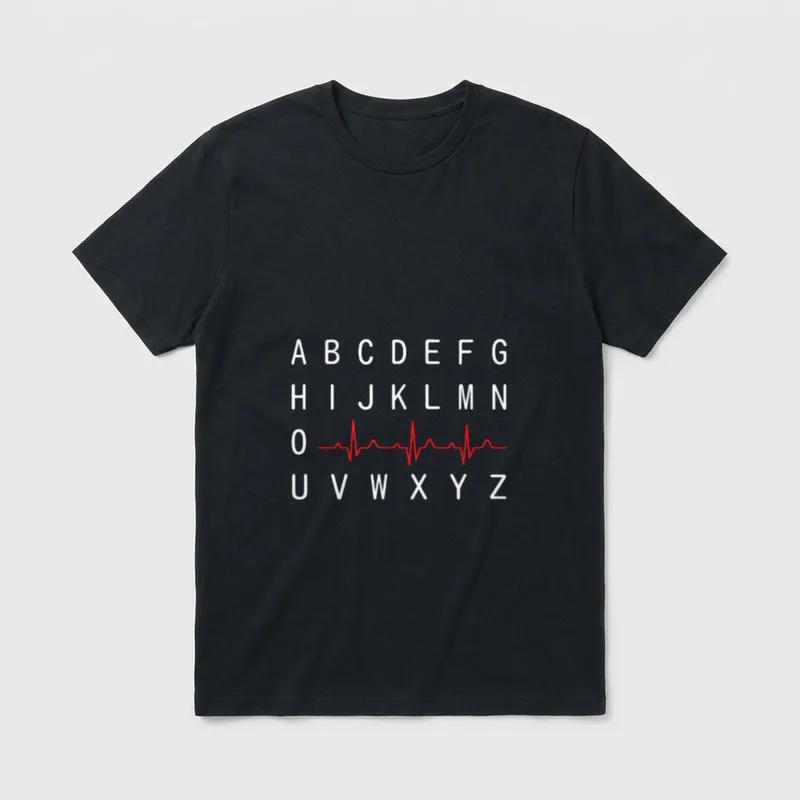 Nurse Pqrst Shirt – White alphabet letters with a red heartbeat line replacing PQRST – Classic T-Shirt in Black