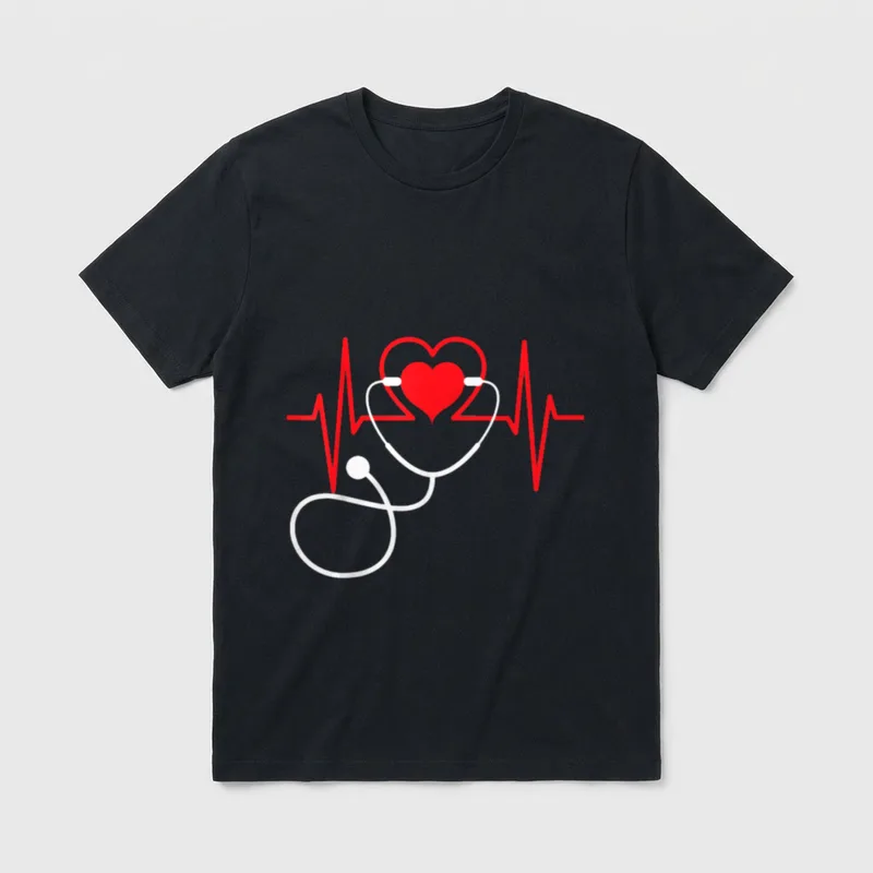 Funny Heart Beats Nurse Nursing Medical T-Shirt – Classic T-Shirt in Black