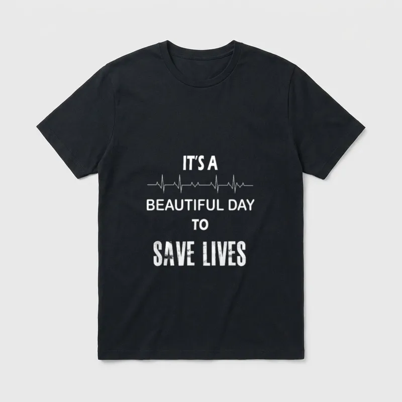 Nurse Beautiful T-Shirt – IT’S A BEAUTIFUL DAY TO SAVE LIVES lettering with pulse line – Classic T-Shirt in Black