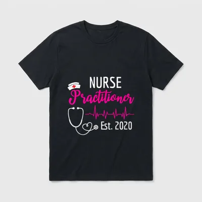 Nurse Est 2020 T-Shirt – Nurse Practitioner Est. 2020 with cap and heart stethoscope – Classic T-Shirt in Black