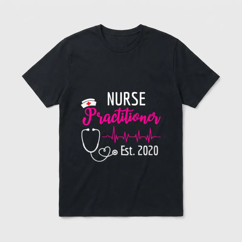 Nurse Est 2020 T-Shirt – Nurse Practitioner Est. 2020 with cap and heart stethoscope – Classic T-Shirt in Black