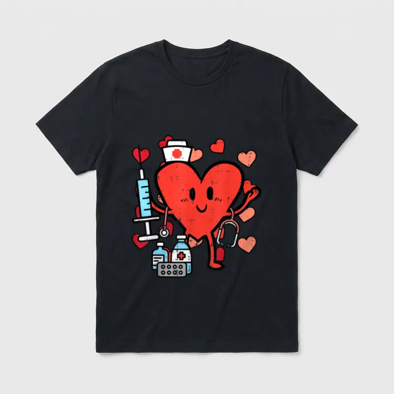 Valentines Day Nurse Heart Funny Nursing T-Shirt – Classic T-Shirt in Black