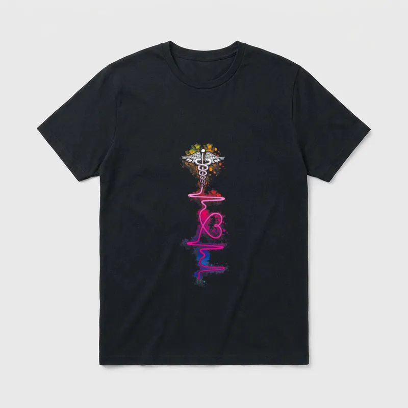 Proud Nurse Colorful Heartbeat Tie Dye T-Shirt – Classic T-Shirt in Black