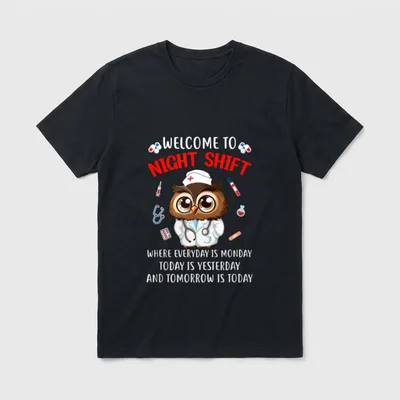 Owl Night Shift Funny Nurse Nursing T-Shirt – Classic T-Shirt in Black