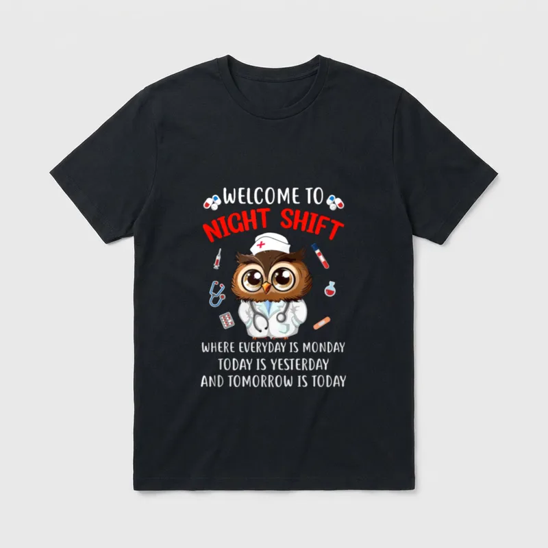 Owl Night Shift Funny Nurse Nursing T-Shirt – Classic T-Shirt in Black
