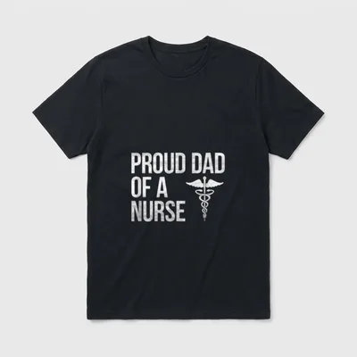 Nursing RN T-Shirt – PROUD DAD OF A NURSE with winged caduceus emblem – Classic T-Shirt in Black