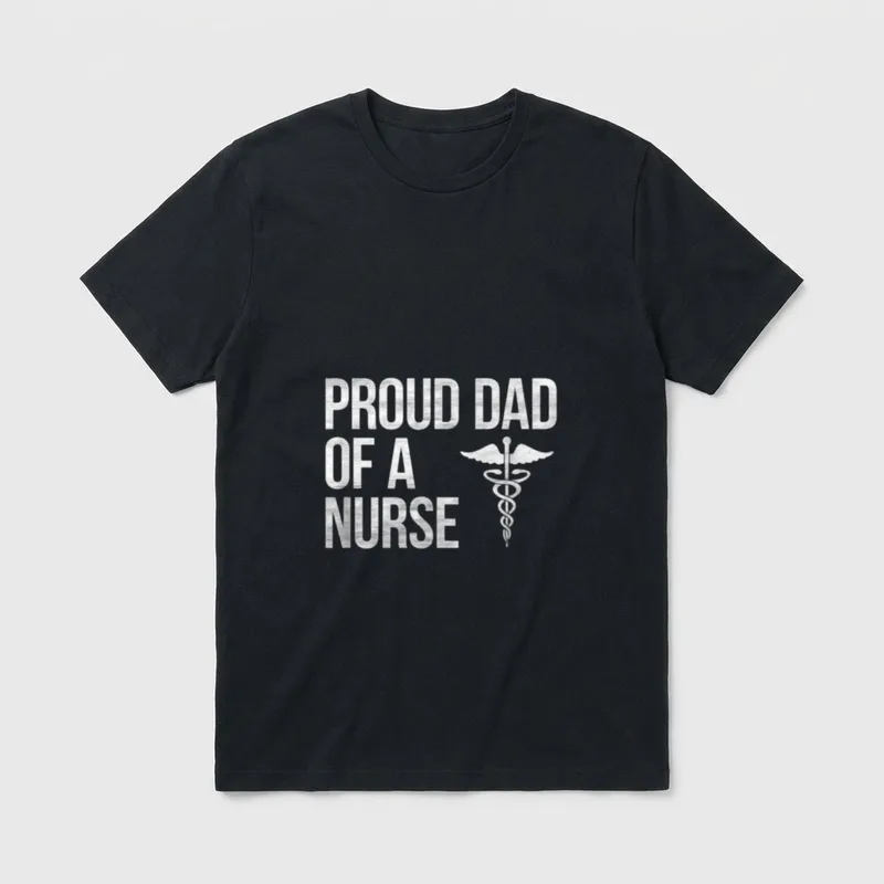 Nursing RN T-Shirt – PROUD DAD OF A NURSE with winged caduceus emblem – Classic T-Shirt in Black
