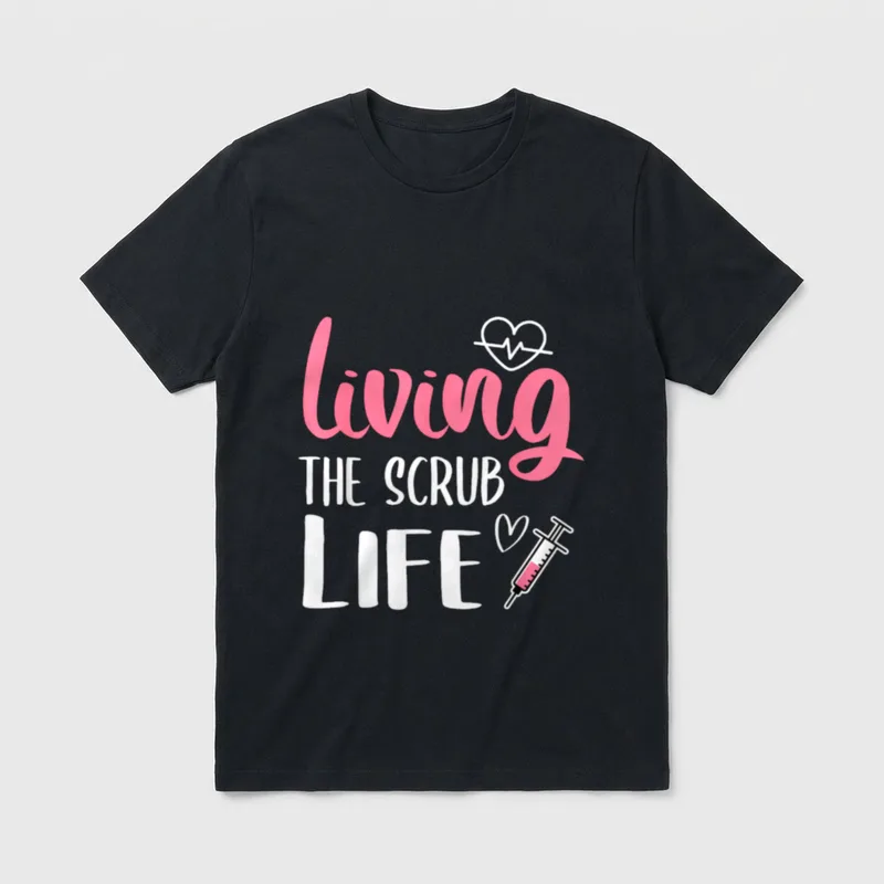 Living the Scrub Life Nurse T-Shirt – living THE SCRUB LIFE with heart pulse and syringe – Classic T-Shirt in Black