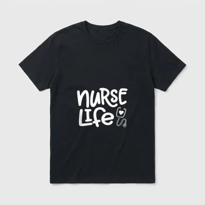 Nurse Life Great Medical Workers T-Shirt – “NURSE LIFE” lettering with stethoscope and heart – Classic T-Shirt in Black