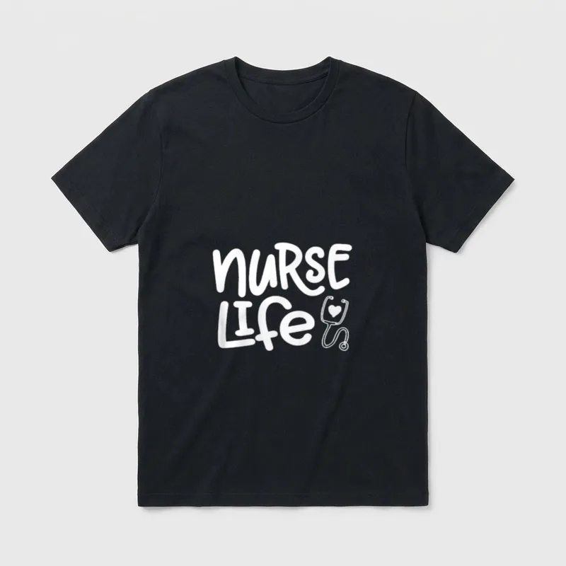 Nurse Life Great Medical Workers T-Shirt – “NURSE LIFE” lettering with stethoscope and heart – Classic T-Shirt in Black