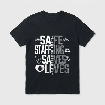 Nurses Support Nurses Shirt – SAFE STAFFING SAVES LIVES -PATIENTS BEFORE PROFITS- – Classic T-Shirt in Black