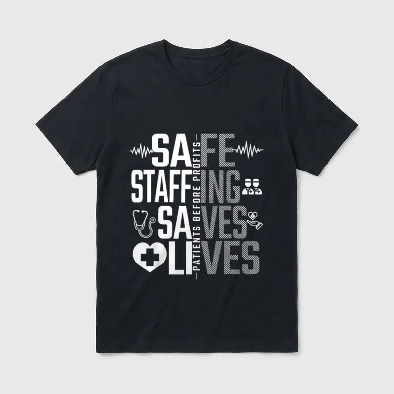Nurses Support Nurses Shirt – SAFE STAFFING SAVES LIVES -PATIENTS BEFORE PROFITS- – Classic T-Shirt in Black
