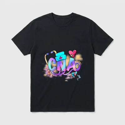 Tie Dye CNA Cute Nurse Day T-Shirt – Tie dye CNA lettering with stethoscope, nurse cap, and heart – Classic T-Shirt in Black
