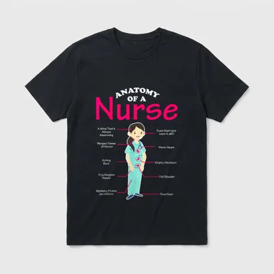 RN LVN Nurse Anatomy Scrub Cool T-Shirt – Anatomy of a Nurse diagram with humorous body labels – Classic T-Shirt in Black