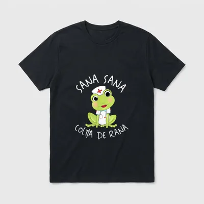 Colita De Rana Cute Mexican Nurse T-Shirt – Cartoon nurse frog with Sana Sana Colita De Rana text – Classic T-Shirt in Black