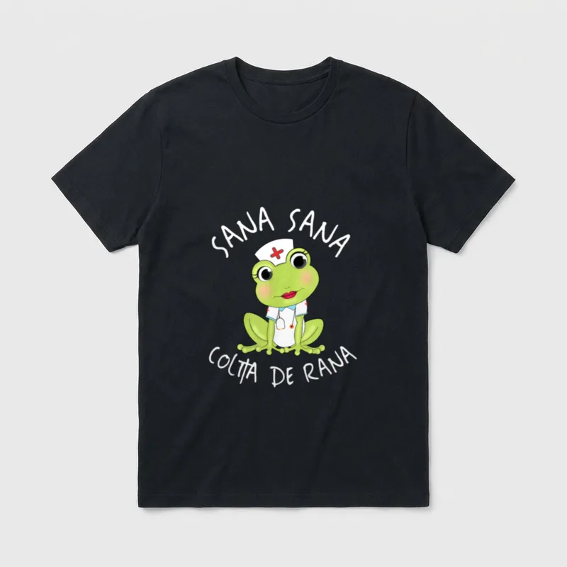 Colita De Rana Cute Mexican Nurse T-Shirt – Cartoon nurse frog with Sana Sana Colita De Rana text – Classic T-Shirt in Black